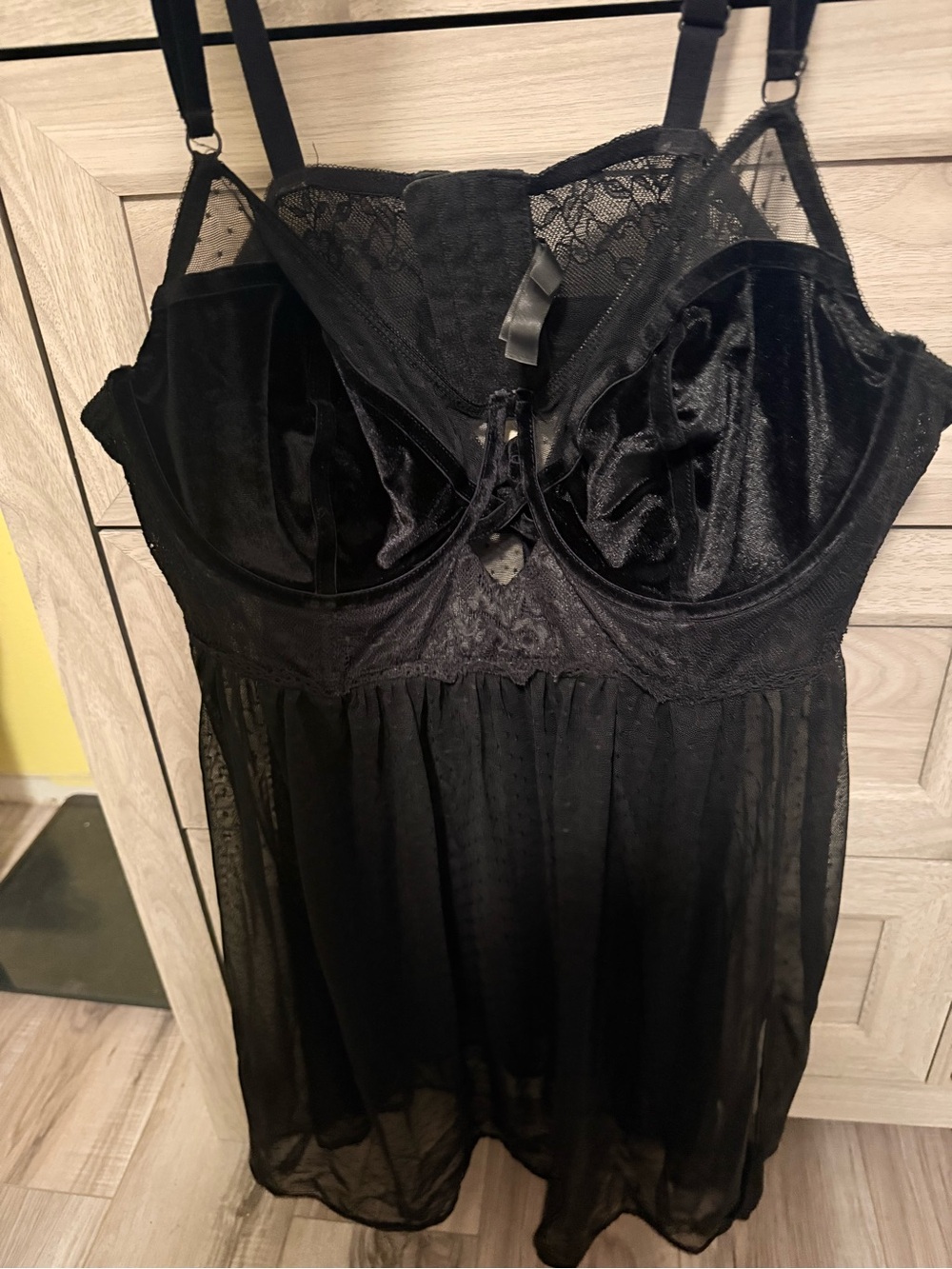 Torrid Black Lace & Velvet clipdot Babydoll Chemise